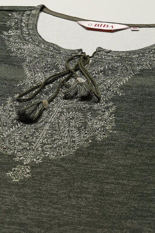 Green Cotton Blend Printed Straight Kurti image number 1