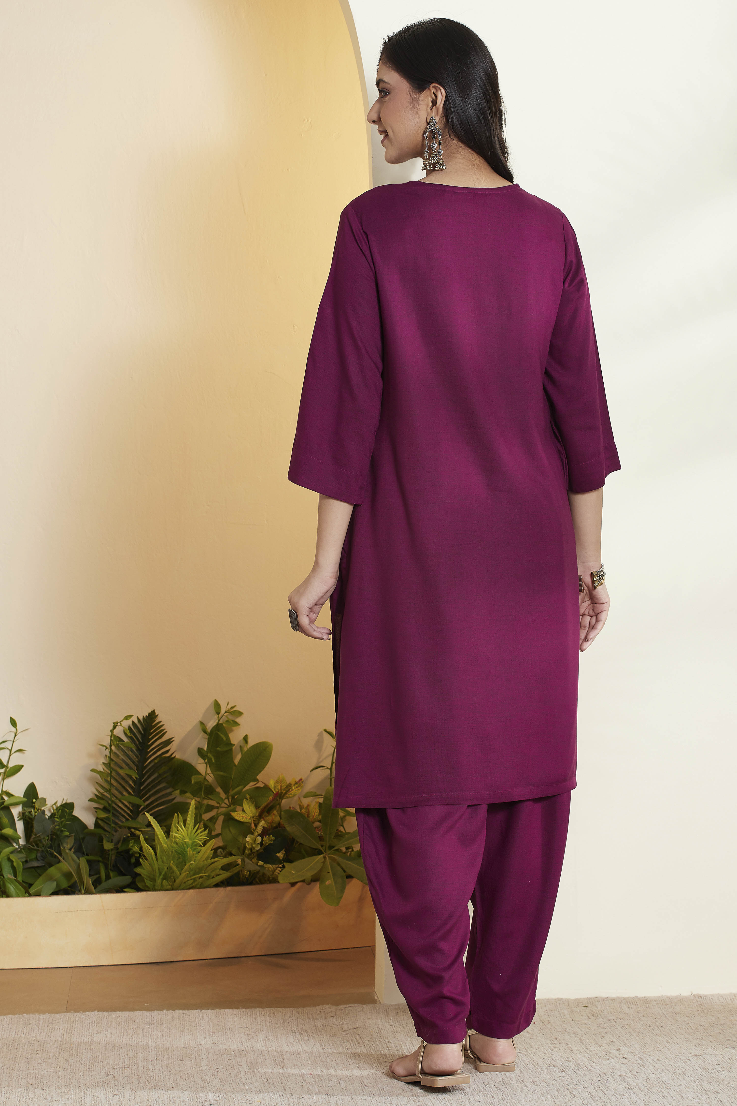Purple Viscose Rayon Straight Suit Set image number 6