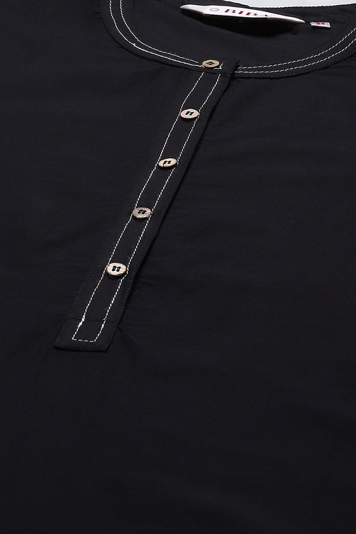 Black Cotton Straight Kurta Palazzo Suit Set image number 1