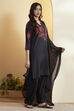 Black Viscose Blend Straight Suit Set image number 4