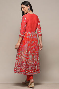 Coral Cotton Anarkali Suit Set image number 5