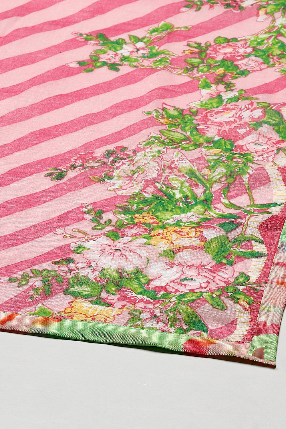 Pink & Green Cotton Straight Printed Suit Set image number 3