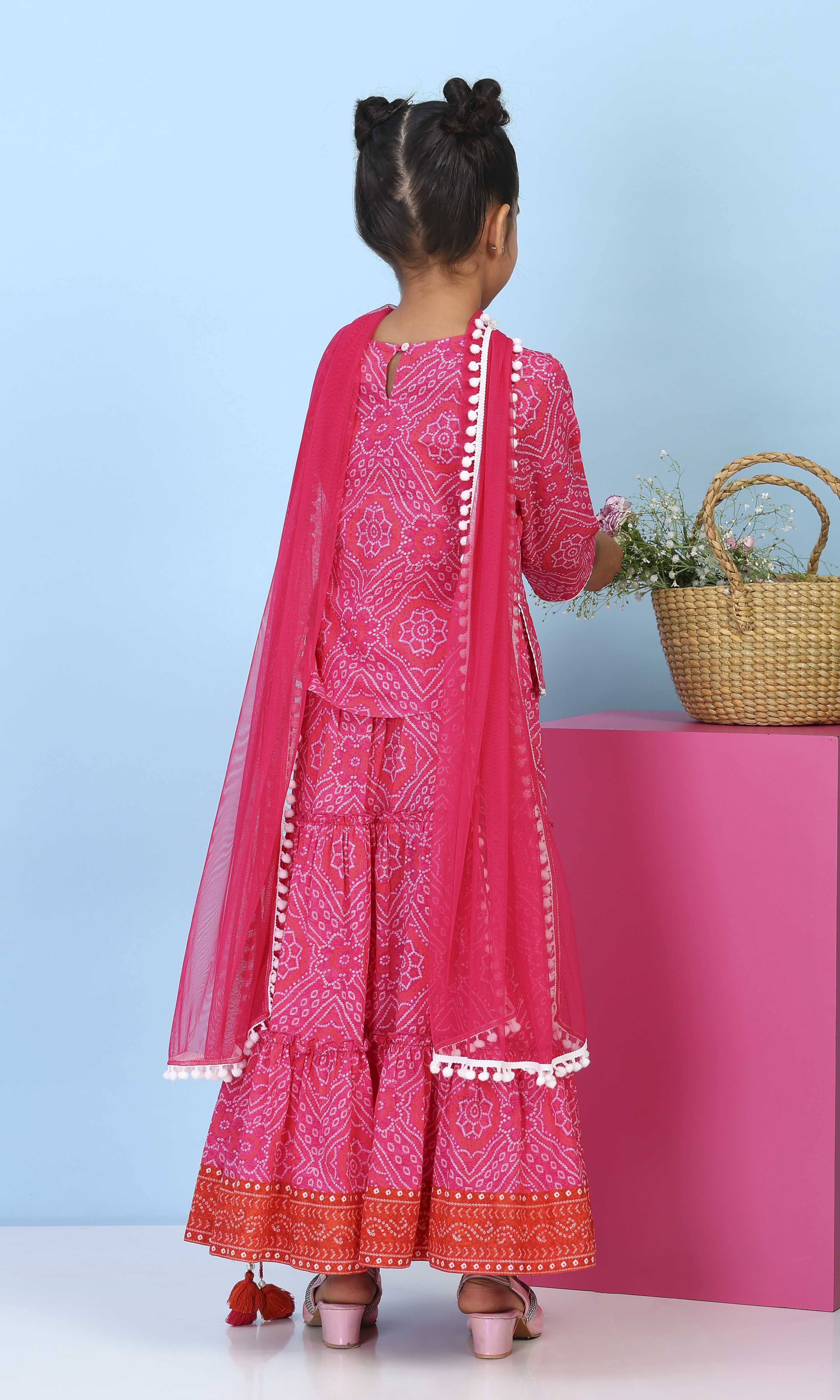 Pink Cotton Printed Straight Lehenga Set image number 5