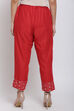 Red Cotton Straight Pants image number 5