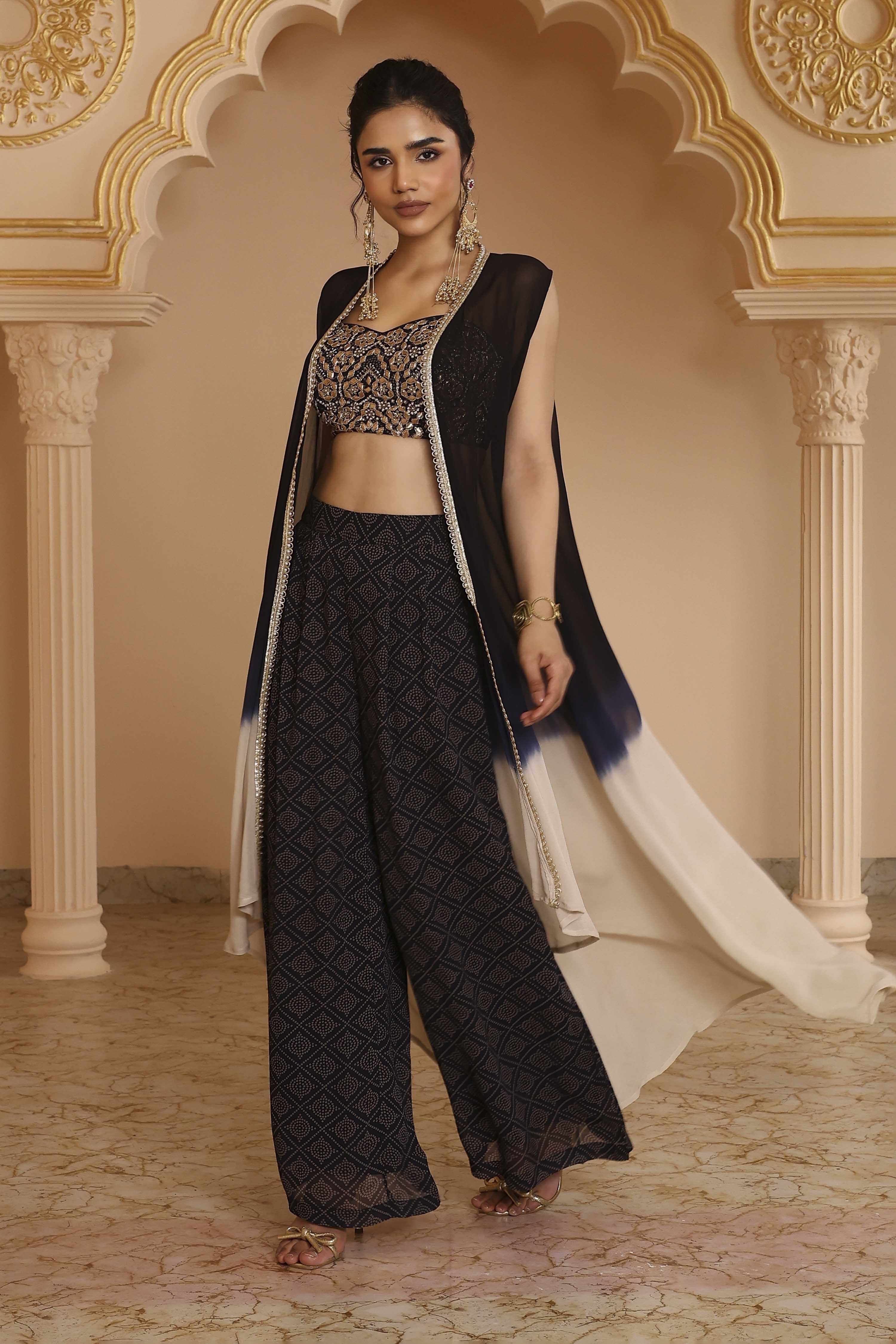 Black Viscose Georgette Bandhani Printed Fusion Set image number 3