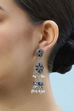 Oxidised Blue Brass Earrings image number 1