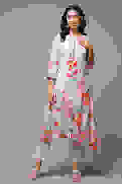 Ecru Rayon Straight Printed Kurta image number 1