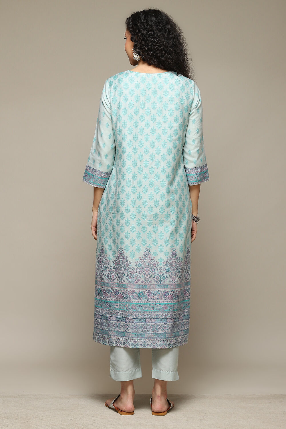 Peach Cotton Blend Straight Yarndyed Kurta Suit Set image number 4