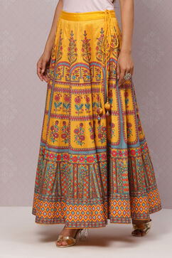 Yellow Flared Art Silk Skirts image number 0