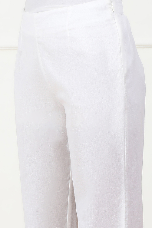 White Cotton Blend Slim Pants image number 1