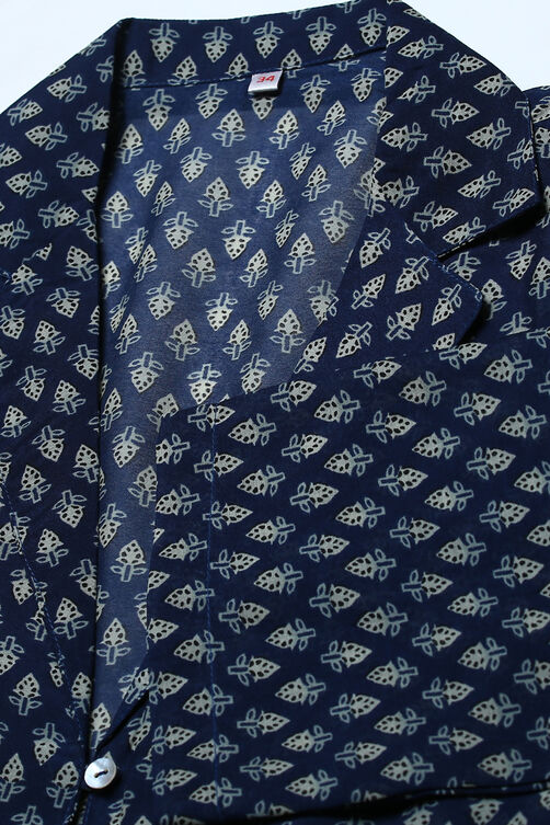 Indigo Art Silk Fusion Kurta Relaxed Pant Suit Set image number 1