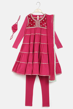 Pink Viscose Straight Kurta Churidar Suit Set image number 0