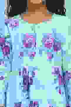 Blue Cotton Printed Tiered Suit Set image number 1