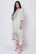Mint Green Cotton A-Line Printed Kurta image number 2