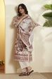 Cream Paisley Printed Poly Linen Kurta Set