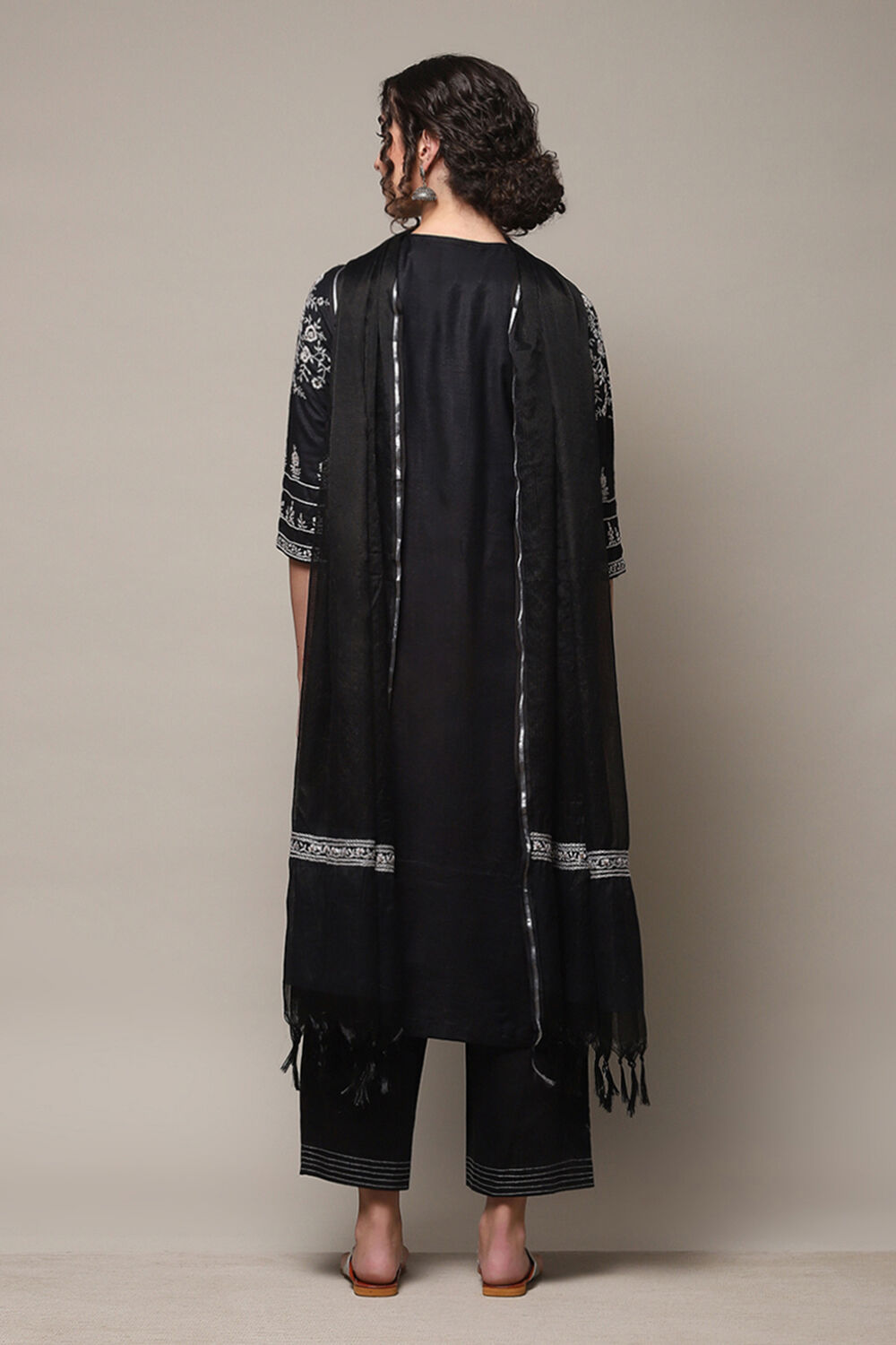 Black Cotton Straight Kurta Palazzo Suit Set image number 4