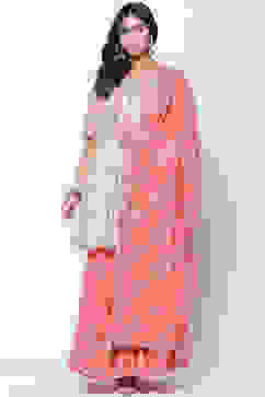 Aqua Coral Cotton Sharara Kurta Garara Suit Set image number 6