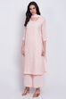 Peach Cotton Chikankari Kurta Palazzo Suit Set image number 3