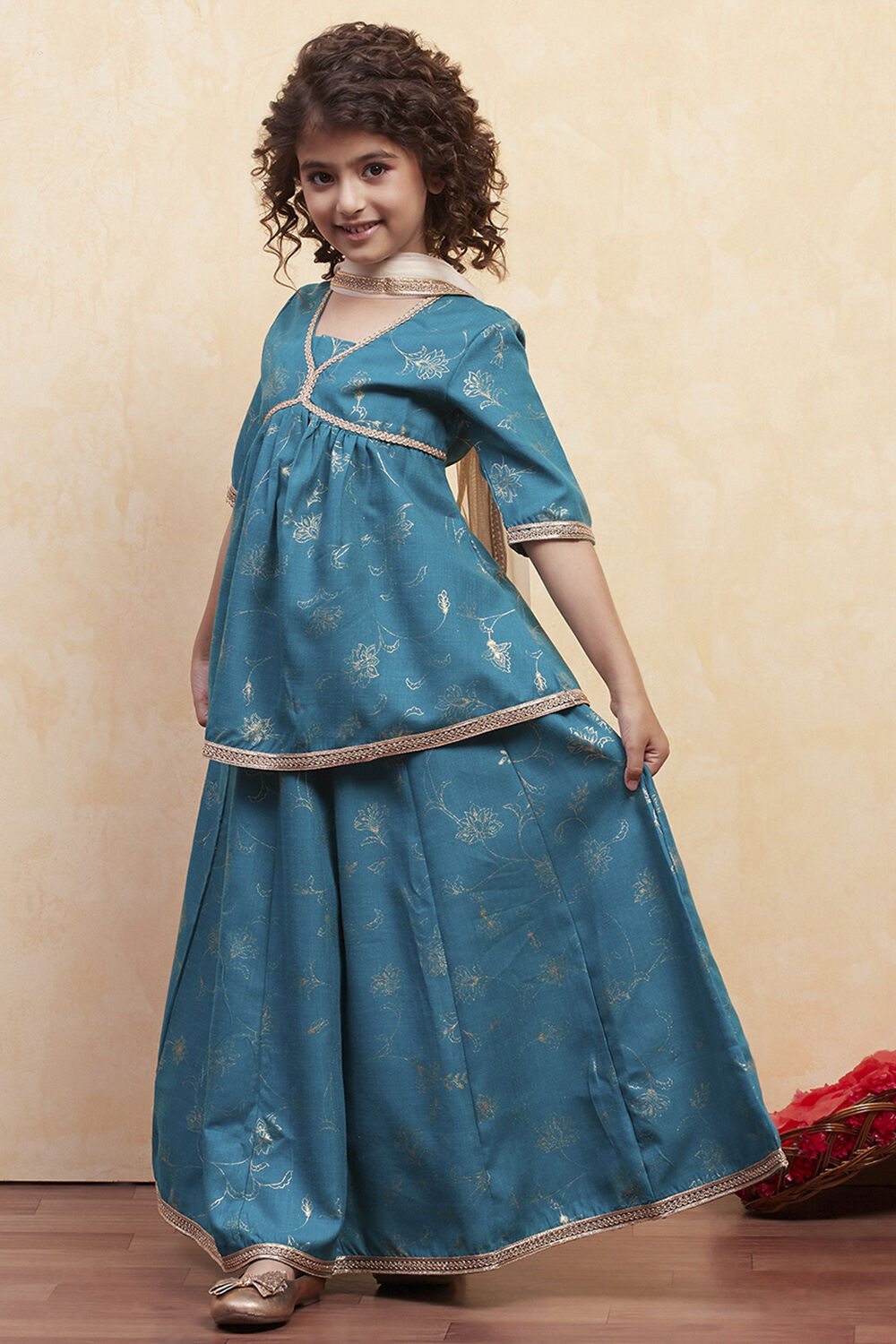 Blush Pink Printed Peplum Lehenga Set image number 3