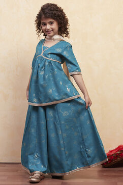 Teal Green Printed Peplum Suit Set image number 3
