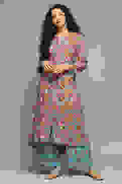 Sky Blue Rayon Straight Kurta Palazzo Suit Set image number 0