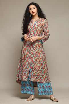 Sky Blue Rayon Straight Kurta Palazzo Suit Set image number 0