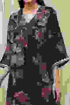 Navy Blue Floral Printed Straight Kurta image number 1