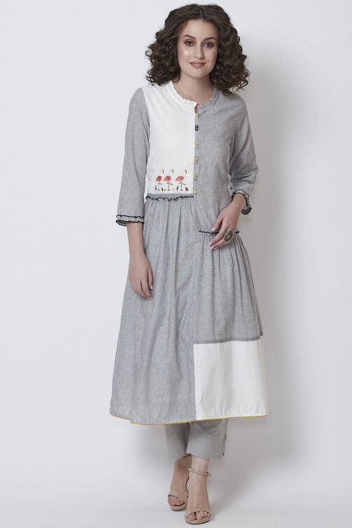 Grey Cotton A-Line Yarndyed Kurta image number 0