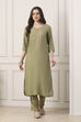 Sap Green Embroidered Straight Kurta Set image number 6