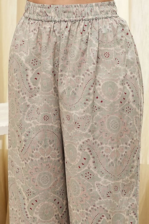Beige and Green Cotton Angrakha Anarkali Kurta Set image number 2