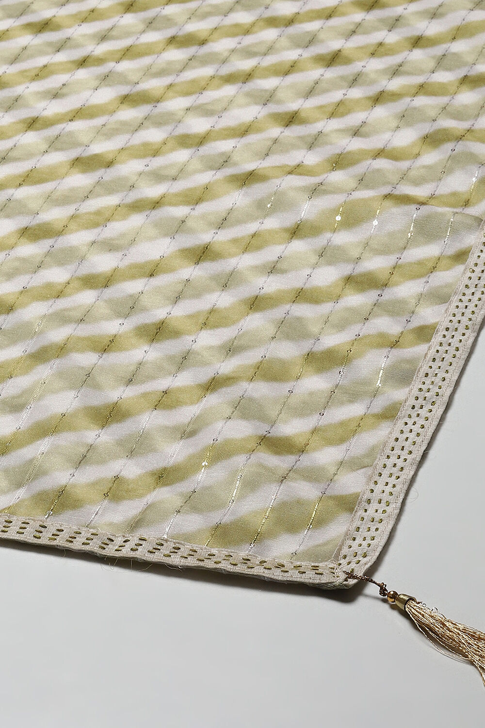 Green Chanderi Blend Printed Unstitched Suit Set image number 4