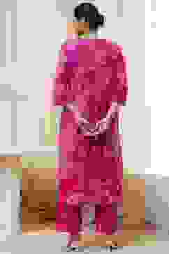 Pink Cotton Printed Pleated Kurta Set image number 4