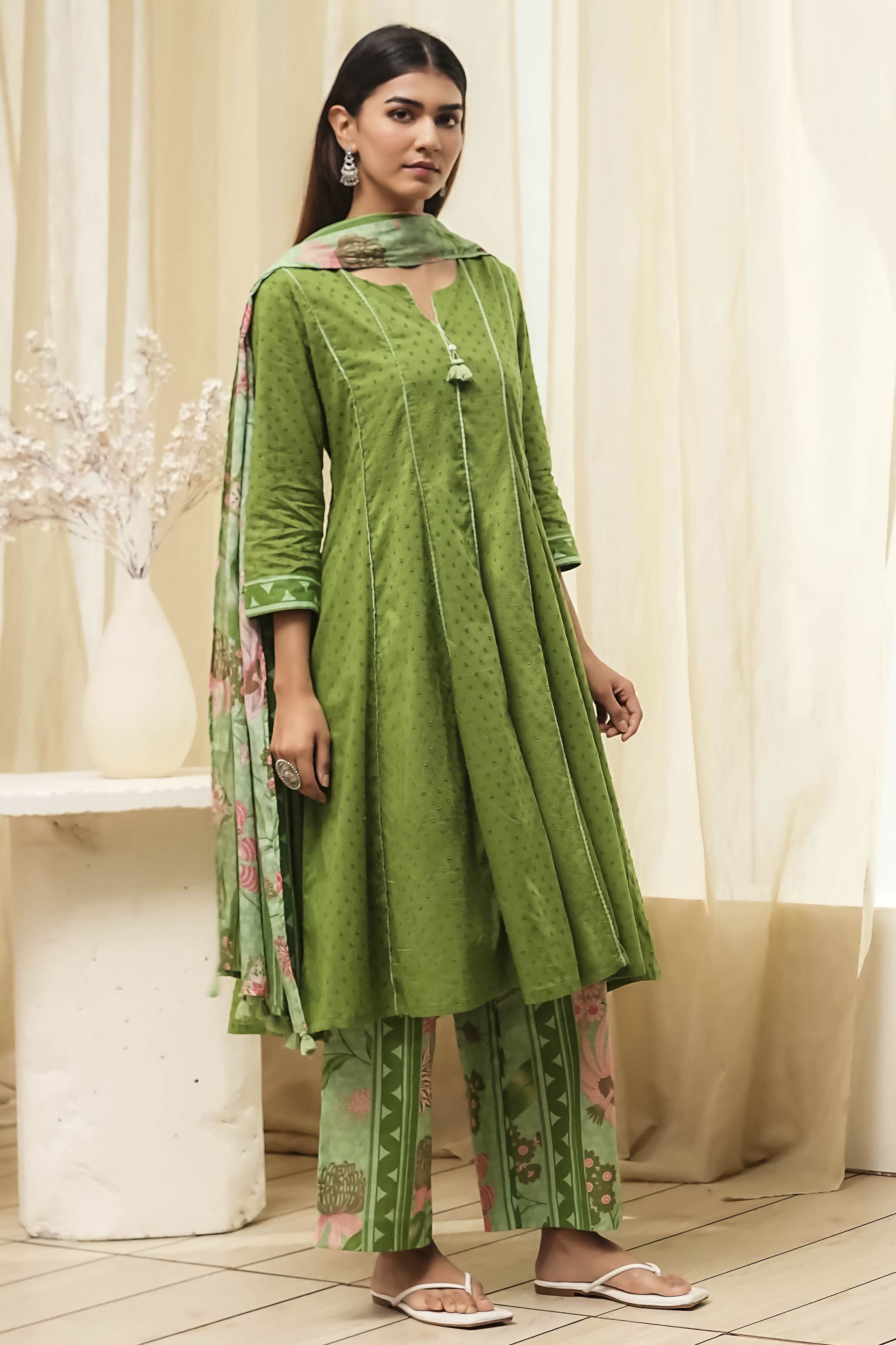 Rust Cotton Yarn-Dyed Kalidar Suit Set image number 5