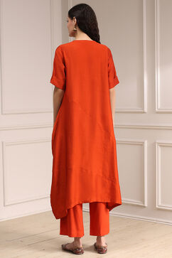 Burnt Orange Dyed Asymmetric Kurta Set image number 5