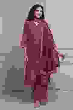 Red Cotton Printed Straight Suit Set image number 0