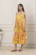 Yellow Viscose Rayon Tiered Dress image number 2