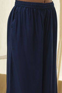 Navy Blue Viscose Solid Straight Palazzos image number 1