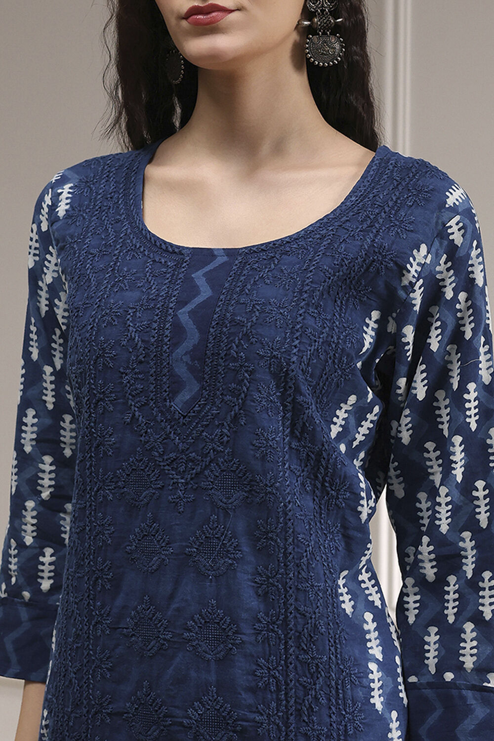 Blue Cotton Hand Embroidered Unstitched Suit Set image number 2