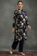 Indigo Silk Chanderi Floral Printed Straight Kurta Set image number 5