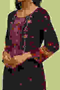 Purple Printed Straight Kurta Set image number 2