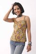 Yellow Cotton Printed Straight Top image number 5