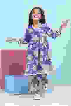 Blue Cotton Printed Gathered Suit Set image number 6