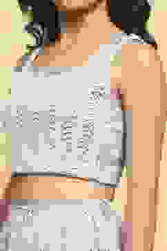 Blue Polyester Embroidered Kalidar Lehenga Set image number 1