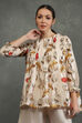 Cream-Colored Silk Chanderi Floral Printed Gathered Co-ord Set image number 1
