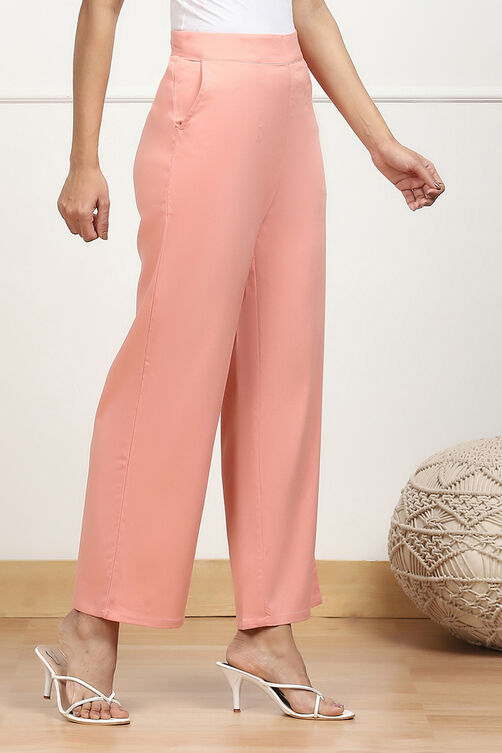 Beige Solid Stretchable Relaxed Fit Pants image number 3