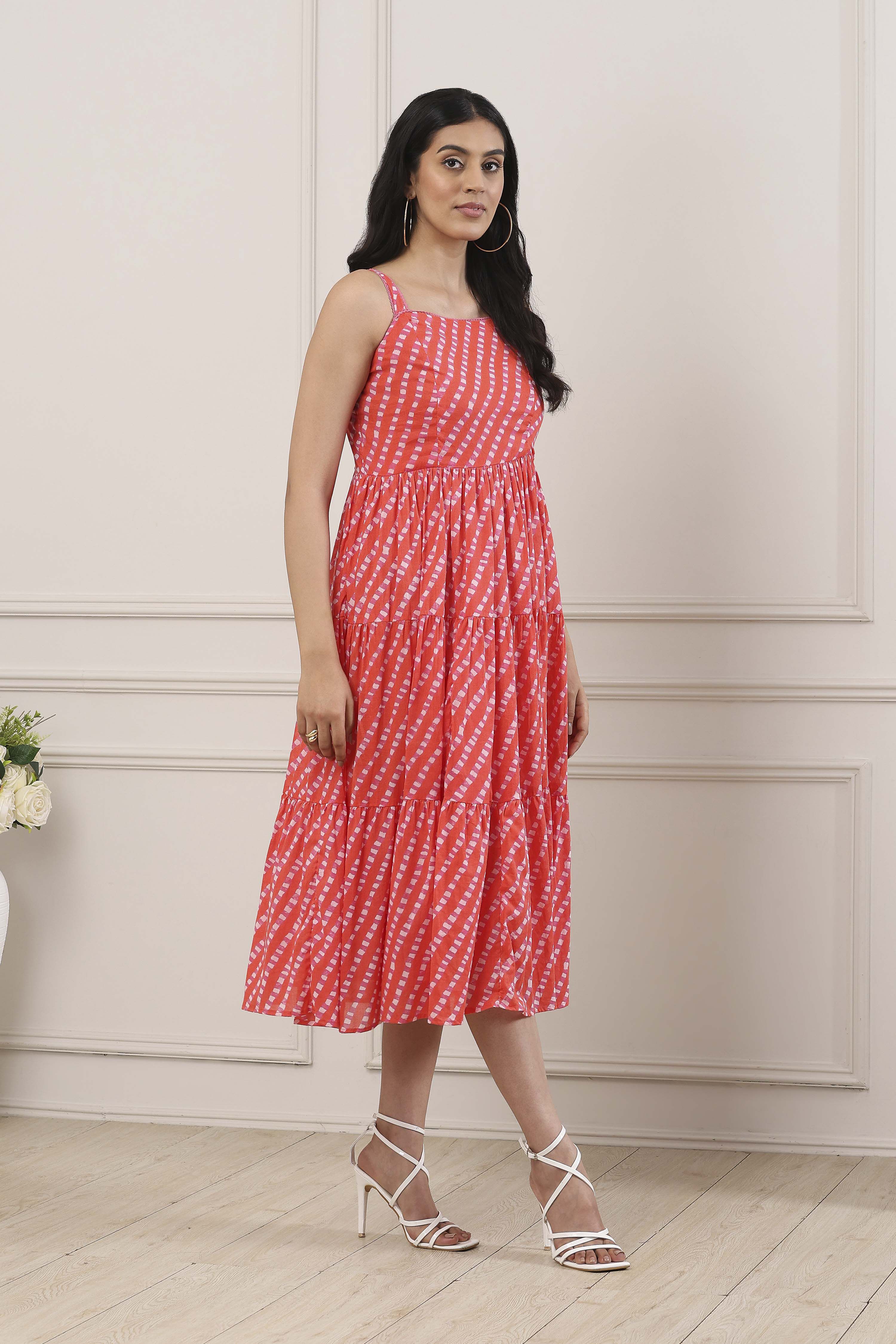 Orange Cotton Tiered Dress image number 4