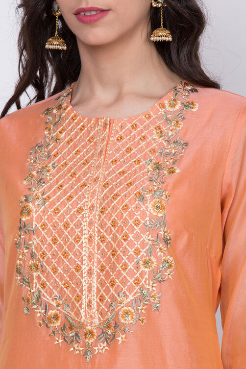 Yellow Poly Cotton Straight Kurta Palazzo Suit Set image number 1