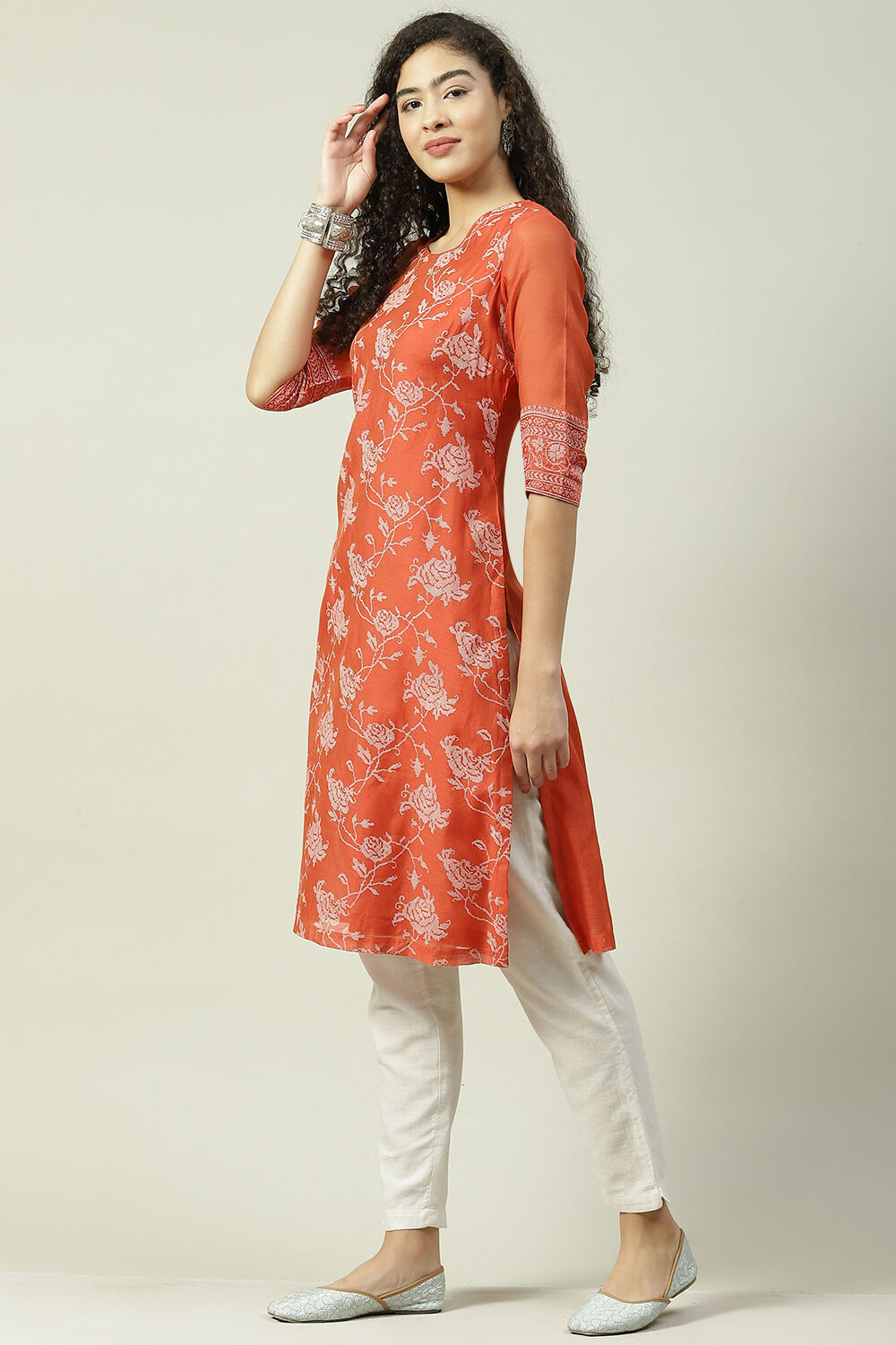 Green Art Silk Straight Printed Kurta image number 2