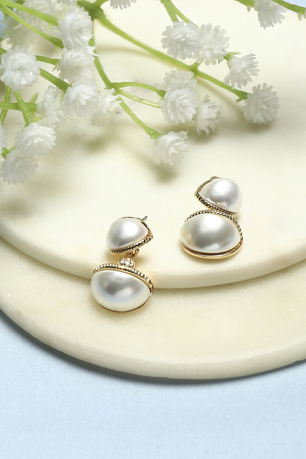 White Gold-Plated Pearl Studded Everyday Danglers image number 0
