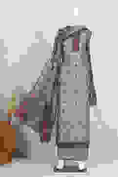 Beige Chanderi Hand Embroidered Unstitched Suit Set image number 4